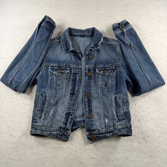 American Eagle Outfitters Jackets & Blazers - American Eagle Denim Jacket Womens Small Blue Distressed Cotton Trucker RN54485